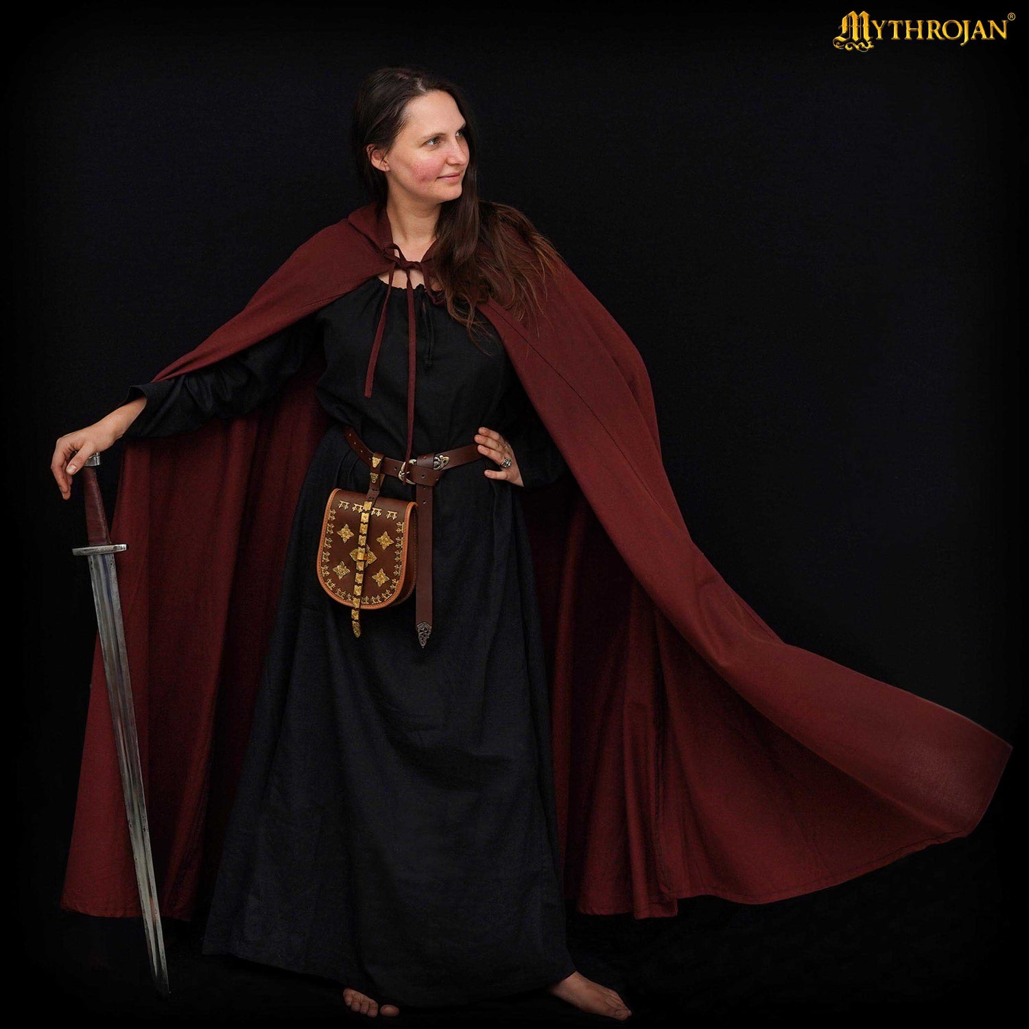 Mythrojan “Adventurer” CANVAS Cloak/Cape 100% cotton Medieval Viking Knight SCA LARP, Brown, Large