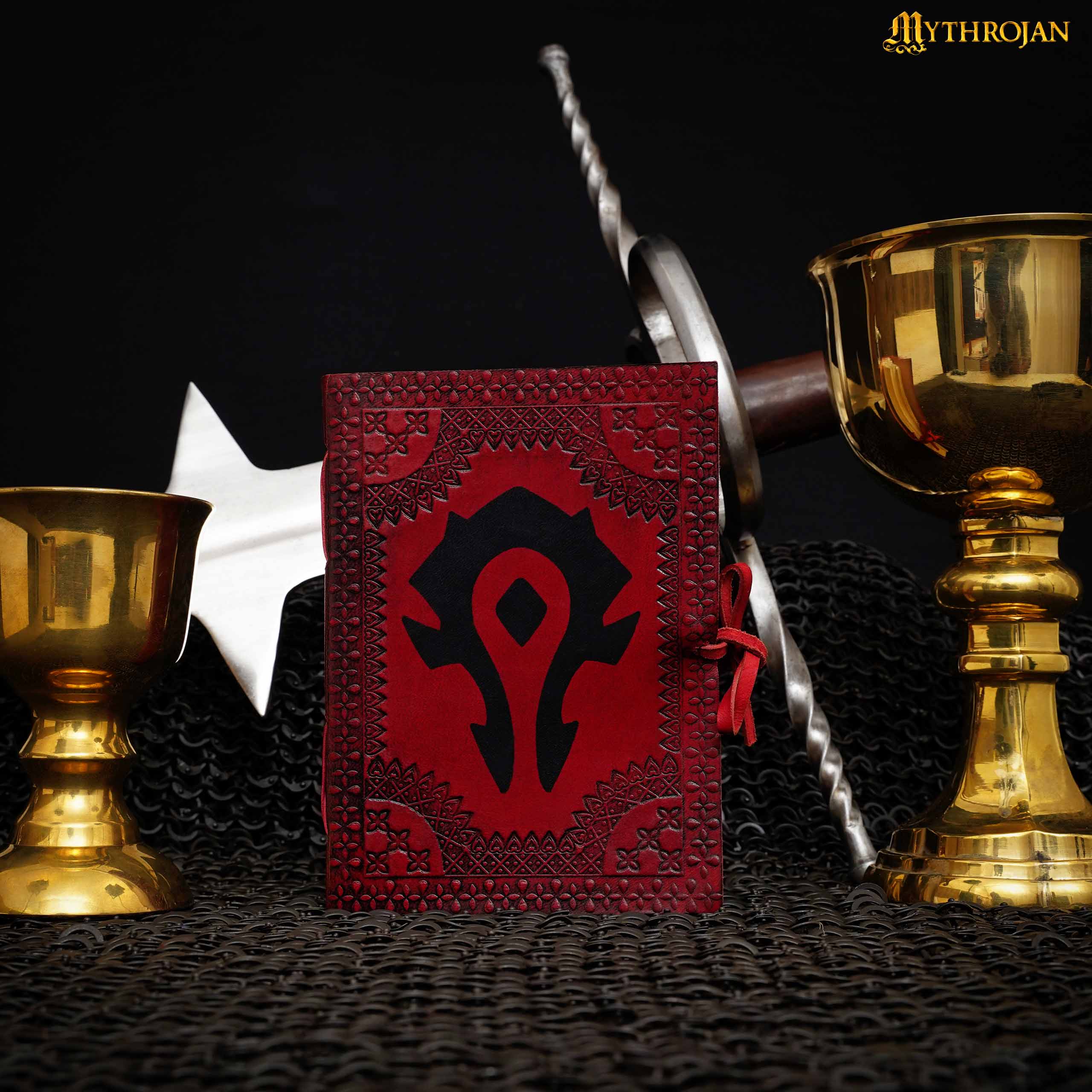 Mythrojan FOR THE HORDE Red WARCRAFT EMBOSSED MEDIEVAL LEATHER JOURNAL 5 x 7 inches Diary Notebook