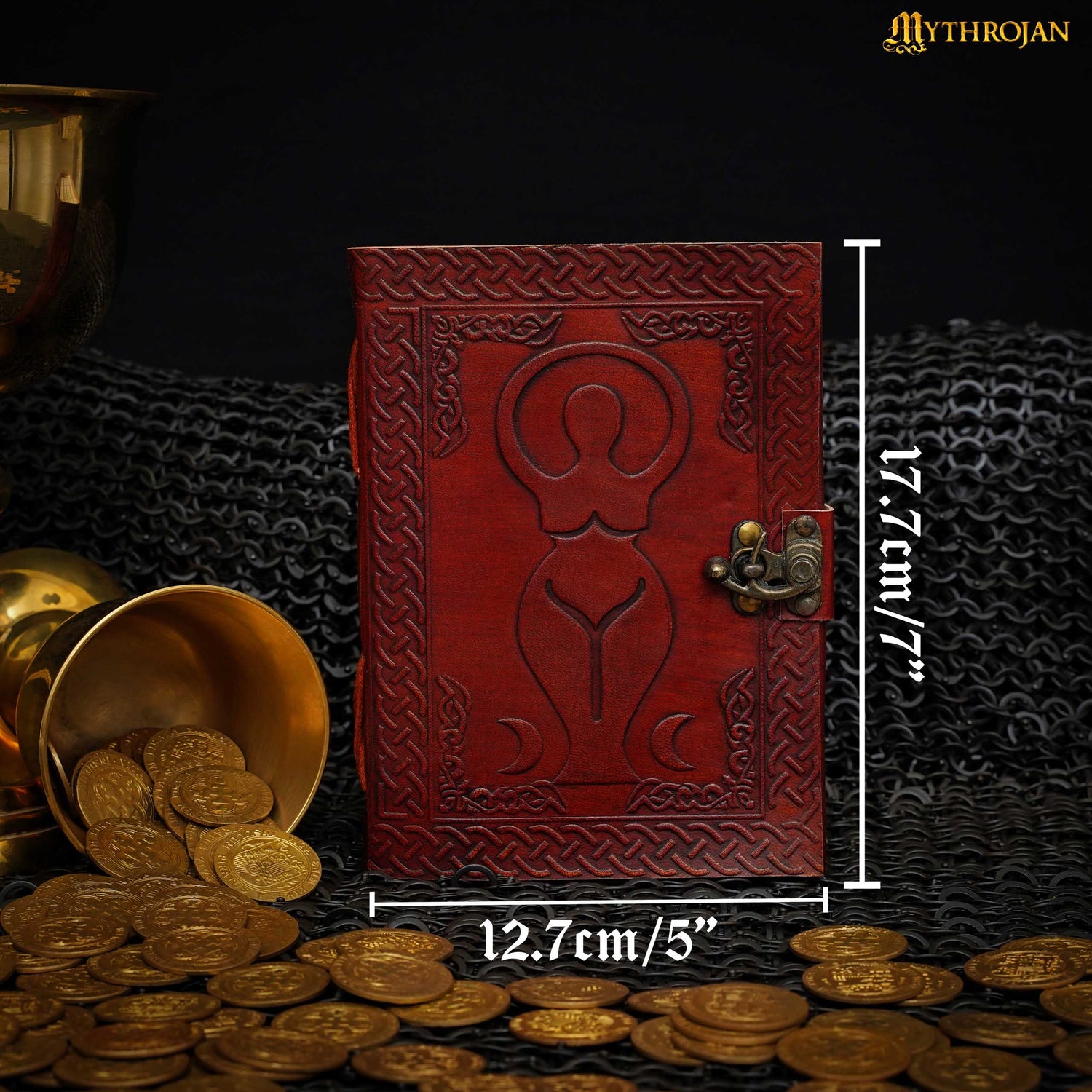 Mythrojan Medieval Goddess Leather Journal with Lock 5 x 7 inches Handmade Vintage Diary Notebook