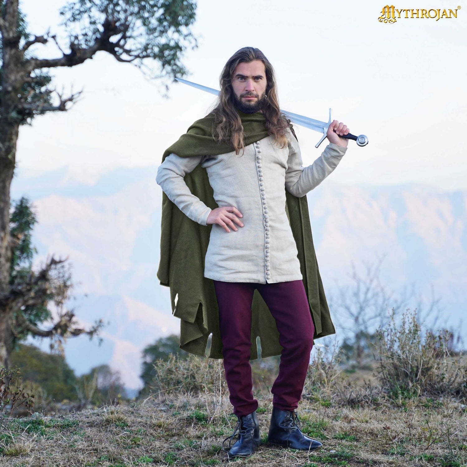 Bocksten Man woolen medieval cloak : 14th-15th century historical 100% recycle wool cape ideal for knights, travelers, pilgrim, swordman and soldier in LARP, SCA and reenactment