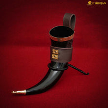 mythrojan-the-wealthy-merchant-viking-drinking-horn-with-leather-holder-authentic-medieval-inspired-viking-wine-mead-mug-polished-finish-350-ml-brown