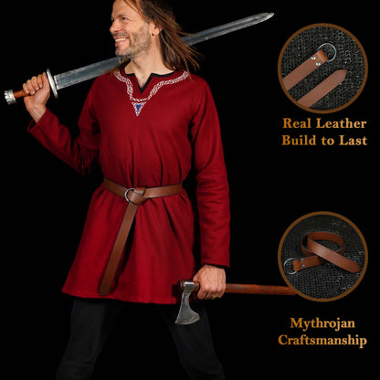 Mythrojan O - Ring Medieval Leather Belt, Ideal for LARP SCA Warrior Gothic Renaissance, BROWN