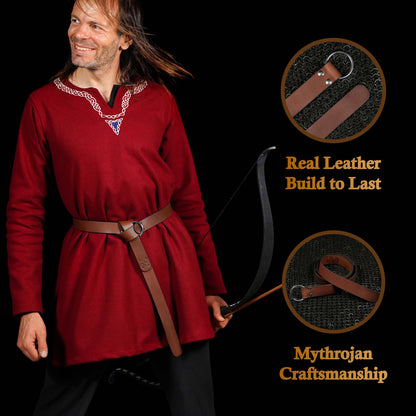 Mythrojan O-Ring Medieval Leather Viking Belt: LARP SCA Warrior Gothic Renaissance