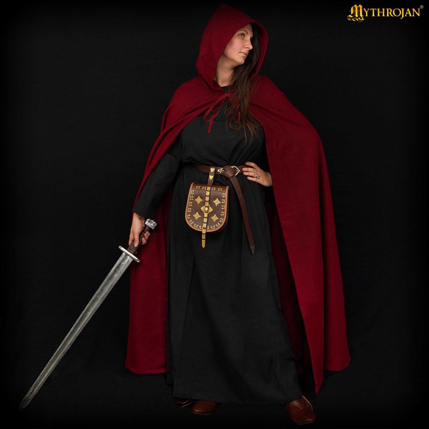 Mythrojan “Adventurer” CANVAS Cloak/Cape 100% cotton Medieval Viking Knight SCA LARP, Red, Large