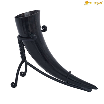 Mythrojan Hand Forged Drinking Ale Horn Rack Twisted Iron Ale Mead Horn Stand Medieval &amp; Viking - Classic