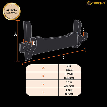 Mythrojan Solid Wood Sword Stand Medieval Sword Wall Mount Samurai Sword Display Stand Katana Sword Holder Gladiator Sword Wall Display Crusader Sword Stand Knife Stand for Display - One Tier Stand