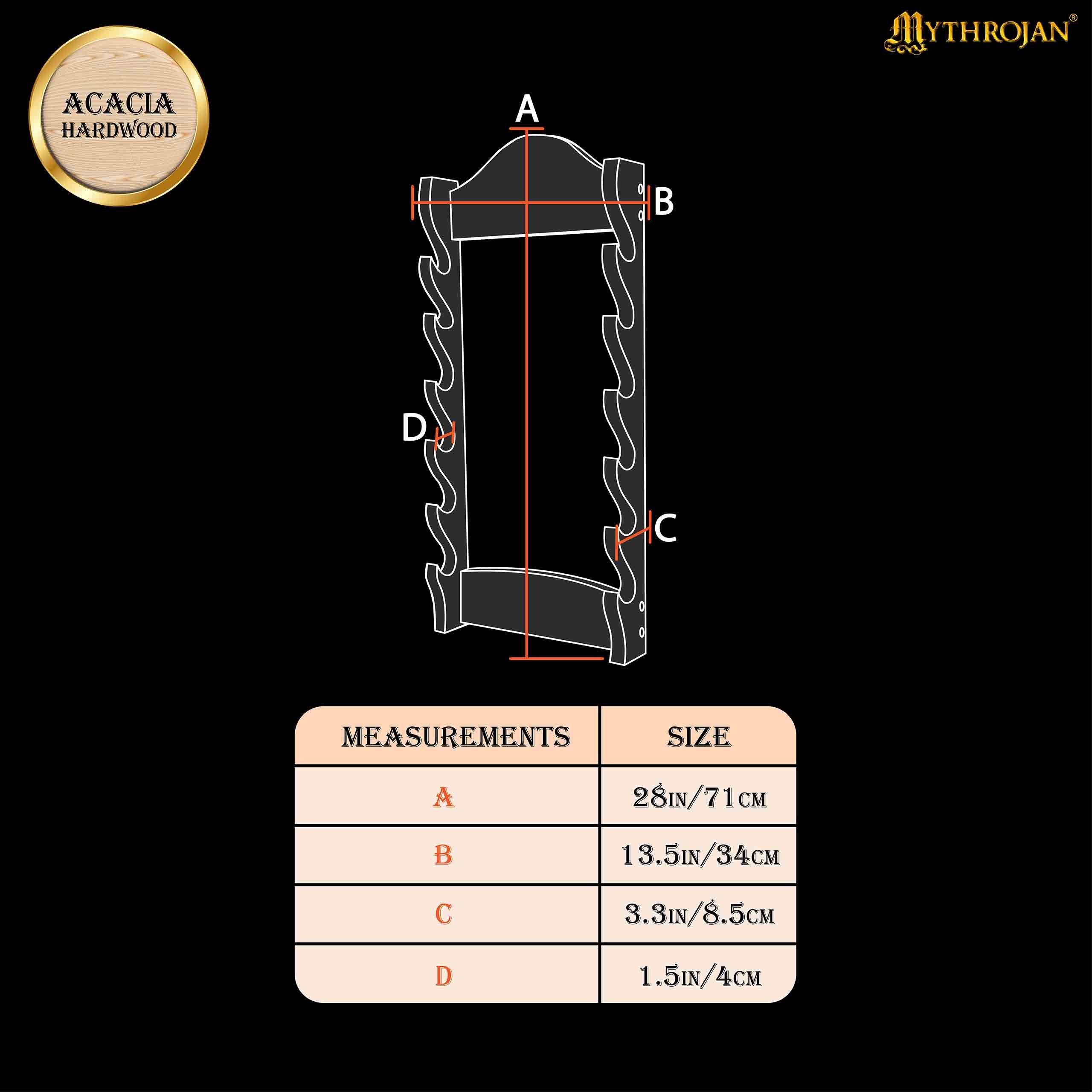 Mythrojan Solid Wood Sword Stand Medieval Sword Wall Mount Samurai Sword Display Stand Katana Sword Holder Gladiator Sword Wall Display Crusader Sword Stand Knife Stand for Display- Six Tier Stand