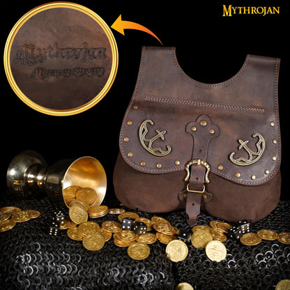 MYTHROJAN LATE MEDIEVAL KIDNEY POUCH Historical 14th - 15th Century Bollock Purse MADE IN SPAIN Brown , 10”× 10 ”