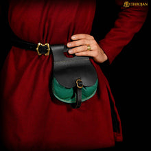 mythrojan-medieval-belt-bag-with-solid-brass-buckle-ideal-for-cosplay-sca-larp-reenactment-ren-fair-full-grain-leather-black-and-green-8-2-6-6