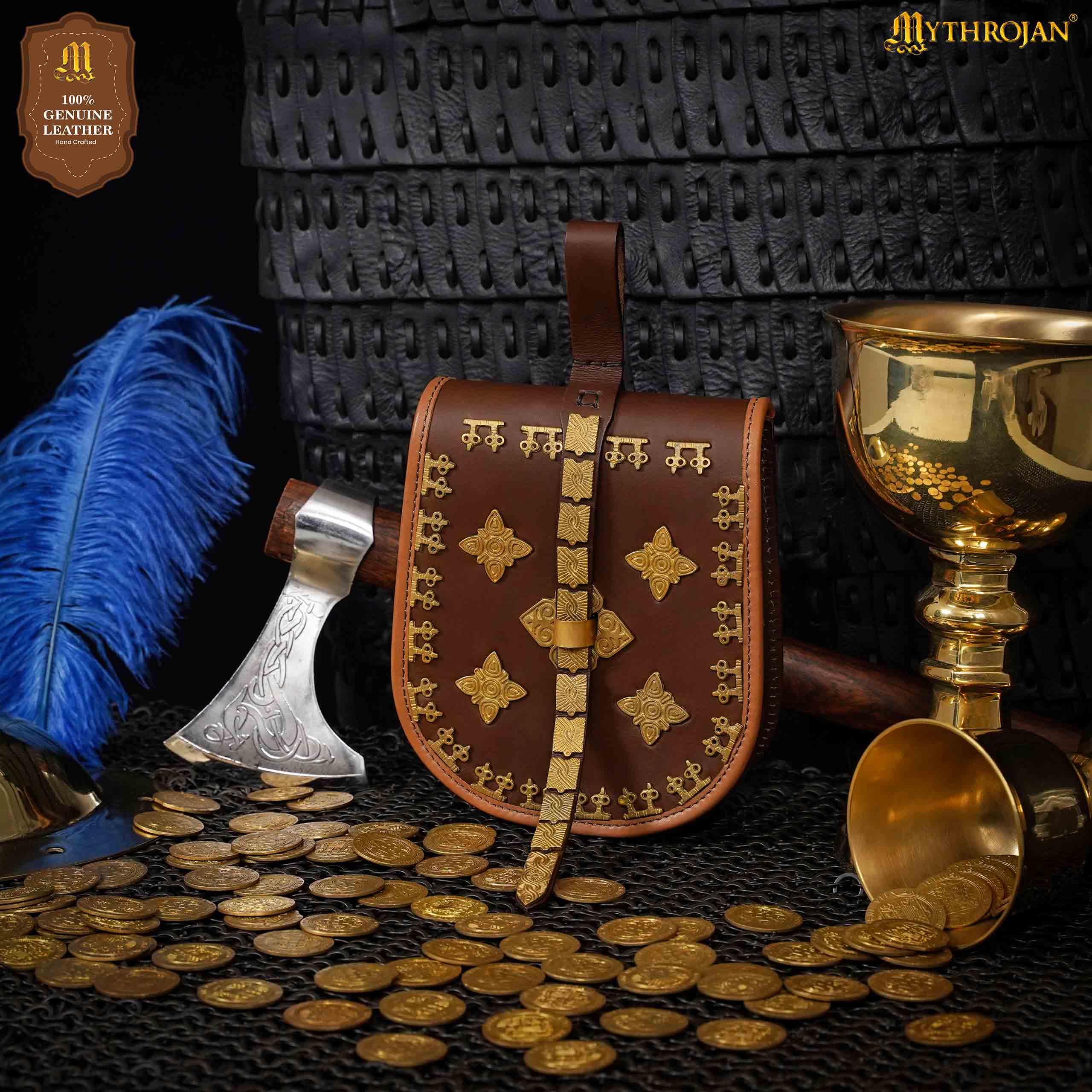 Mythrojan BIRKA VIKING LEATHER BAG TARSOLY Based on Historical Original from Rösta &amp; Birka Ideal for Viking Reenactments, LARP and Movie prop