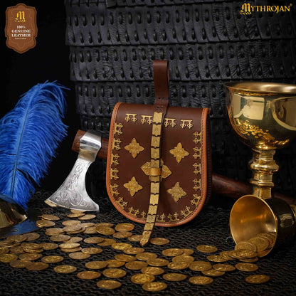 Mythrojan BIRKA VIKING LEATHER BAG TARSOLY Based on Historical Original from Rösta &amp; Birka Ideal for Viking Reenactments, LARP and Movie prop