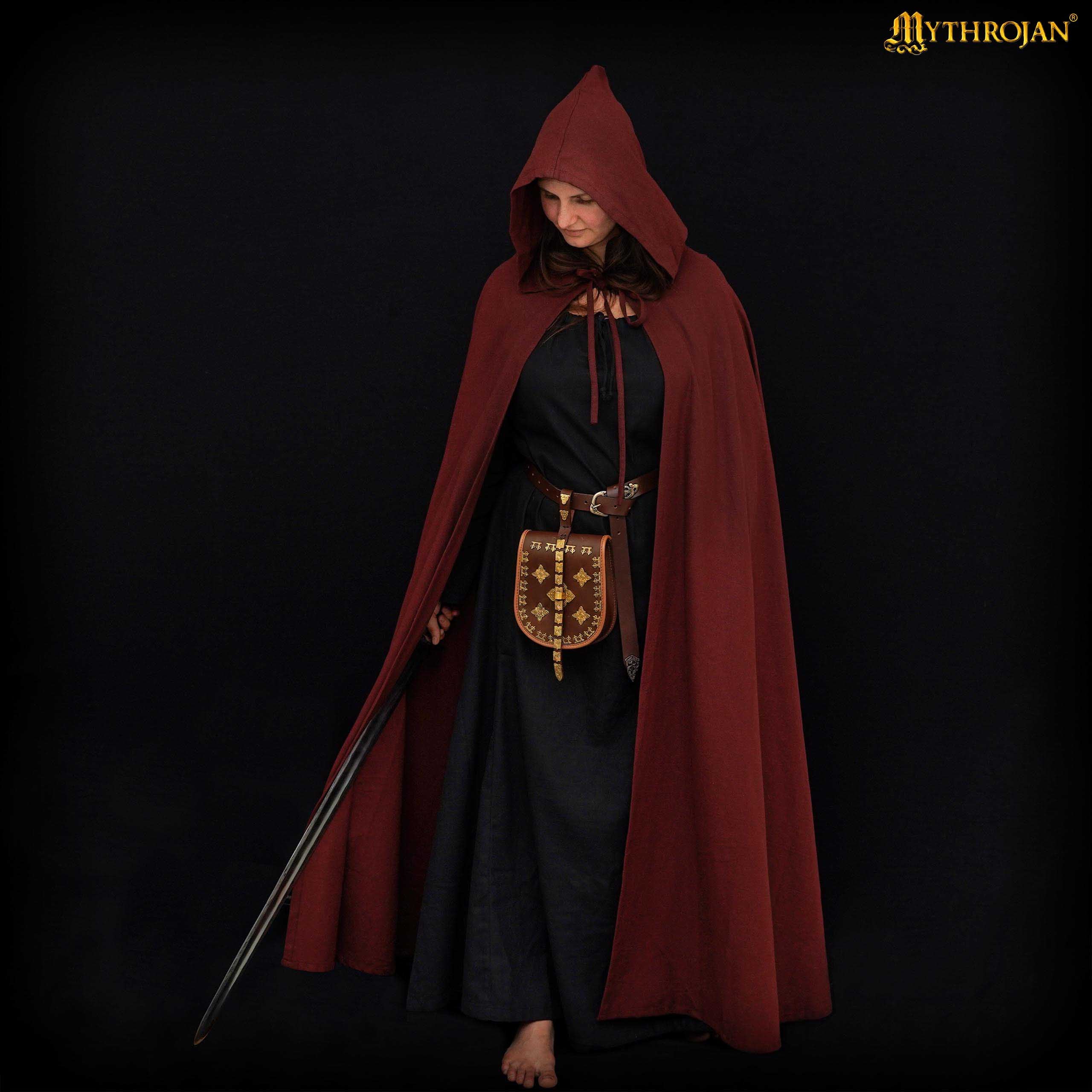 Mythrojan “Adventurer” CANVAS Cloak/Cape 100% cotton Medieval Viking Knight SCA LARP, Brown, Large