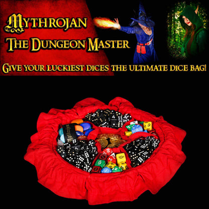 Mythrojan “Dungeon Master” Drawstring Dice and Accessory Bag Ideal for Multiple Sided Dice Seven Sections