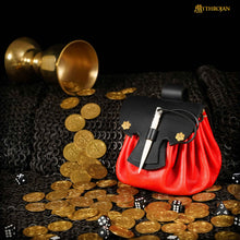 mythrojan-gold-and-dice-medieval-fantasy-belt-bag-with-bone-needle-closure-ideal-for-sca-larp-reenactment-ren-fair-red-and-black-3-5