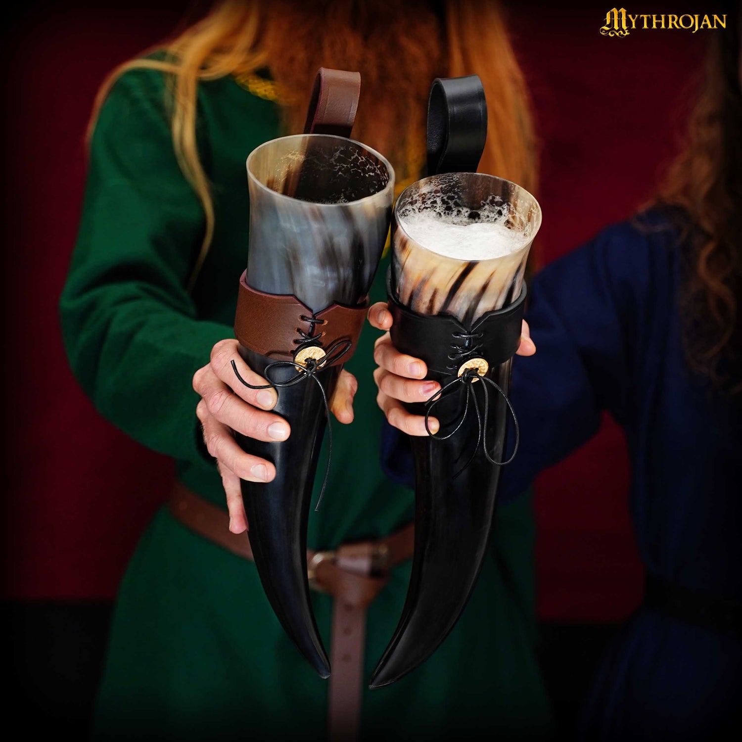 Mythrojan Viking Drinking Horn Black Medieval Beer Drinking Horn Authentic Drinking Horn with Strap Norse Beer Horn Large Drinking Horn Mug Viking Ale Horn Cup 650 ml Viking Drink Horn Replica 22oz