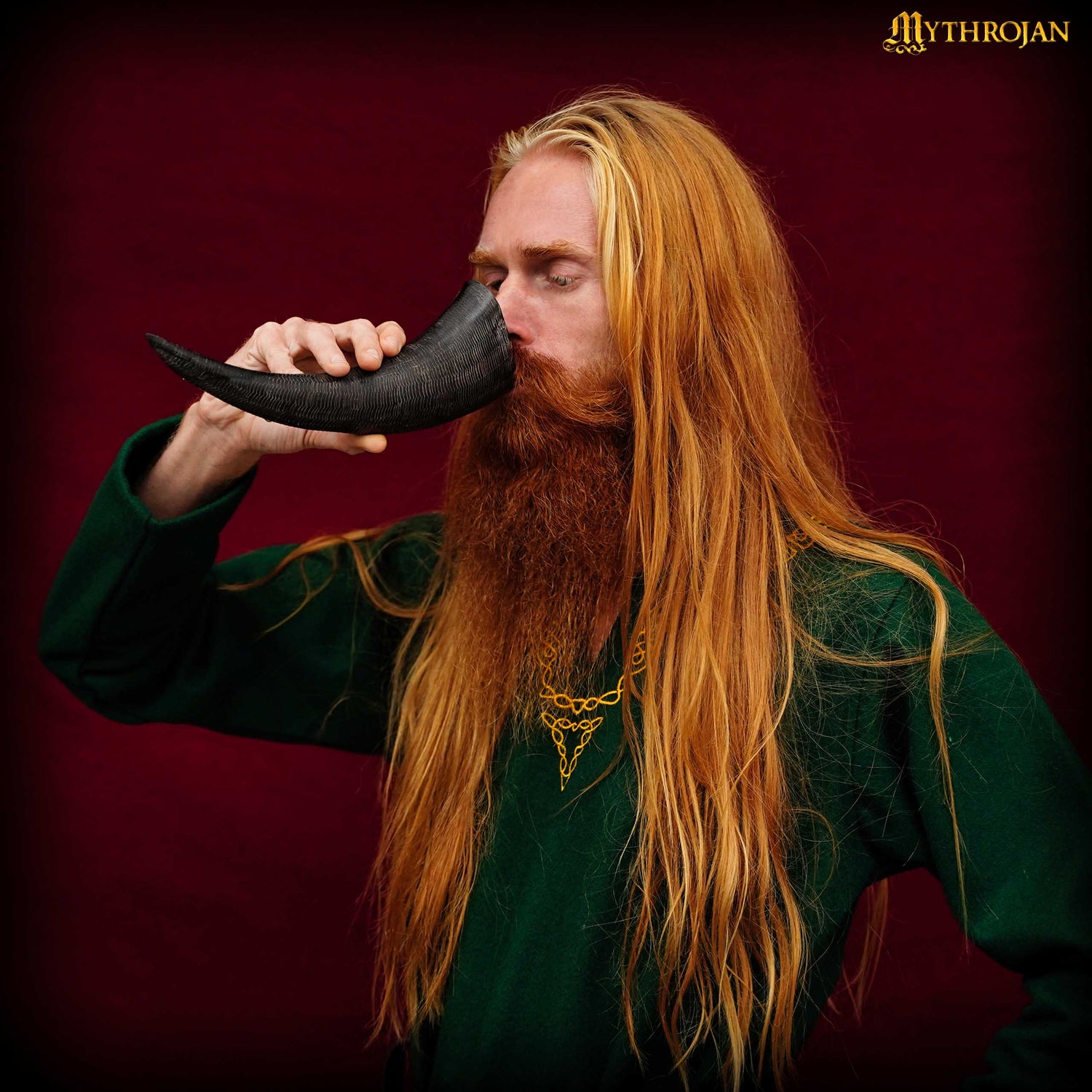 Mythrojan Buffalo Drinking Horn Authentic Medieval Inspired Viking Wine - Mead Mug Black - 10 Inch to 11 Inch