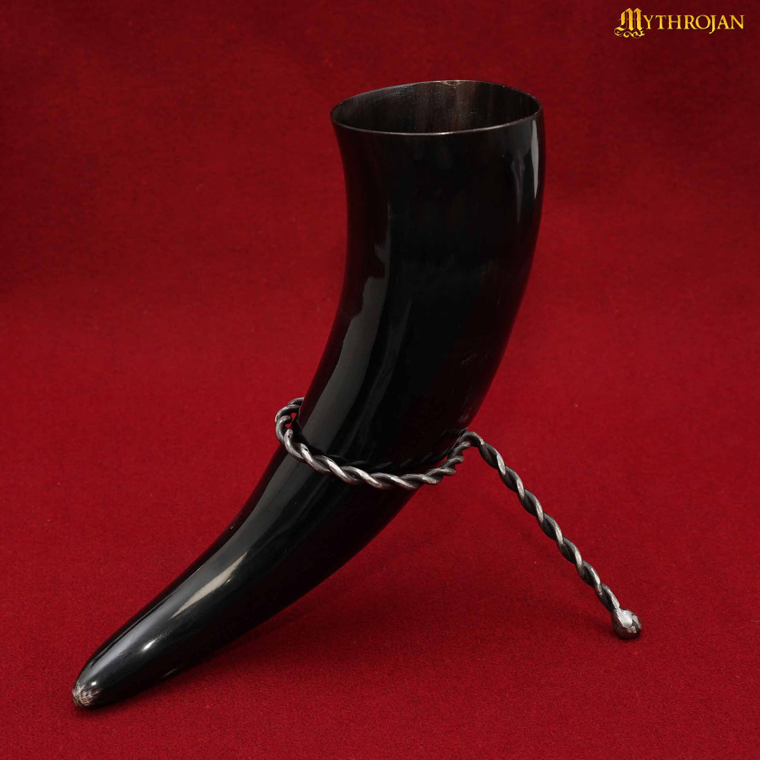 Mythrojan Hand Forged Drinking Horn Twisted Rack: Iron Mead Ale Horn Stand Medieval &amp; Viking : Large Size