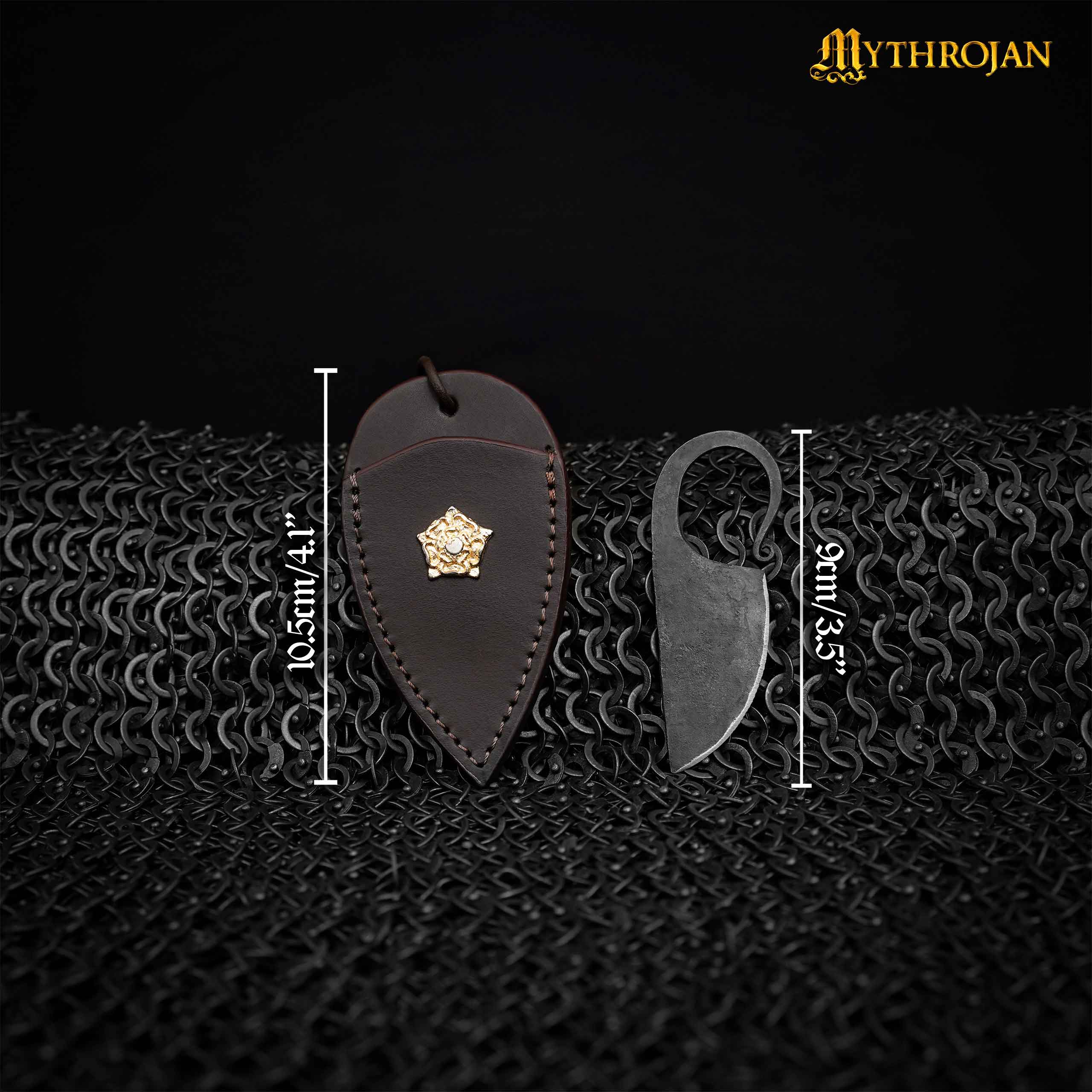 Mythrojan Celtic Ring Knife Hand Forged Necklace Knife Brown Decoration with Leather Sheath