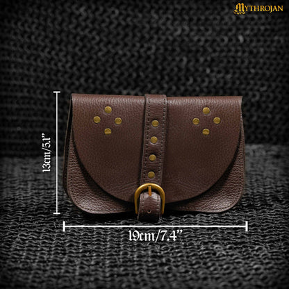 Mythrojan Leather Hip Pouch, Ideal for Medieval LARP Cosplay SCA belt Purse, Full Grain Leather, Brown, 7.4”×5.1”