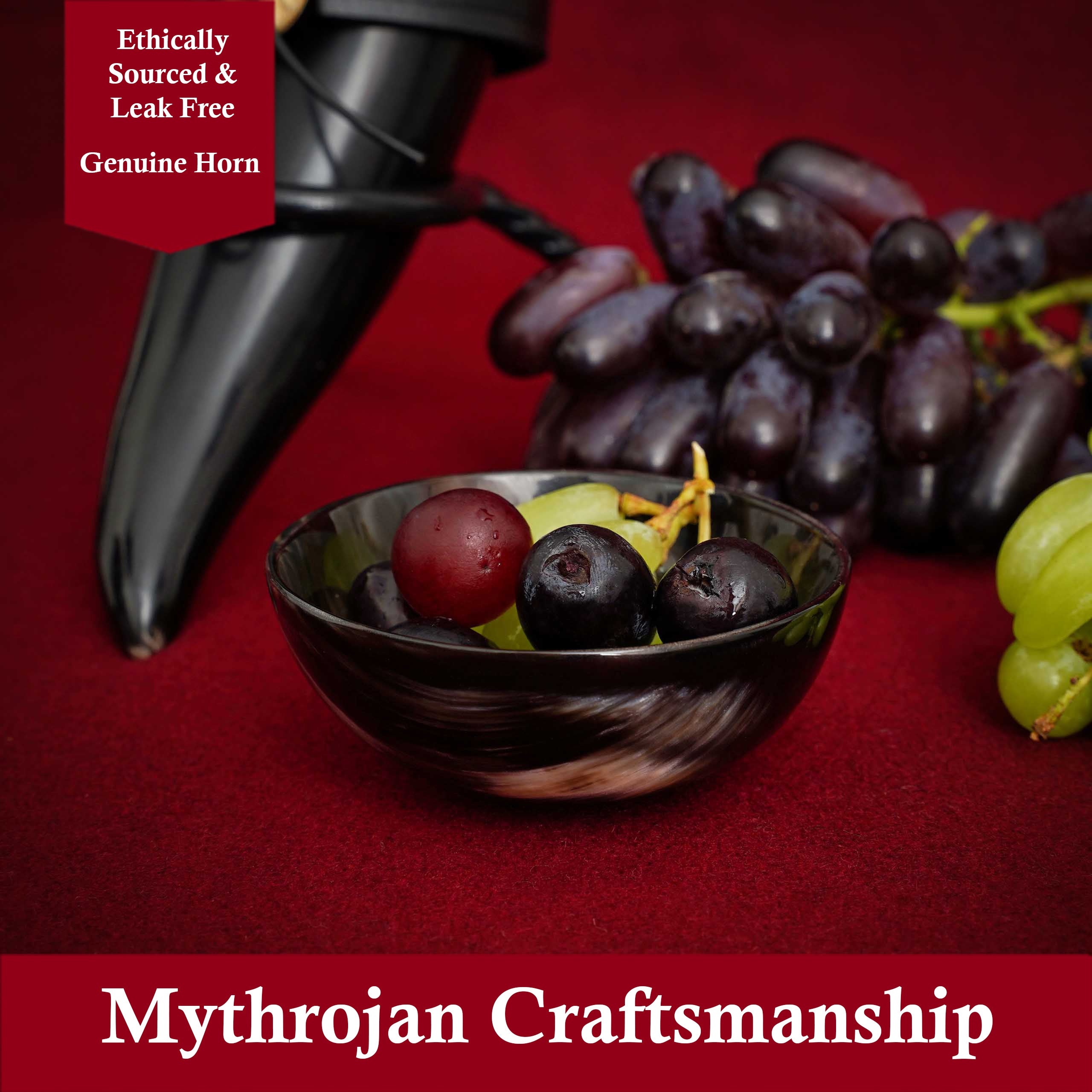 Mythrojan Hand Crafted Small Serving Natural Ox Horn Bowl - Polished Finish - 2.75&quot; width x 1.25&quot; Depth