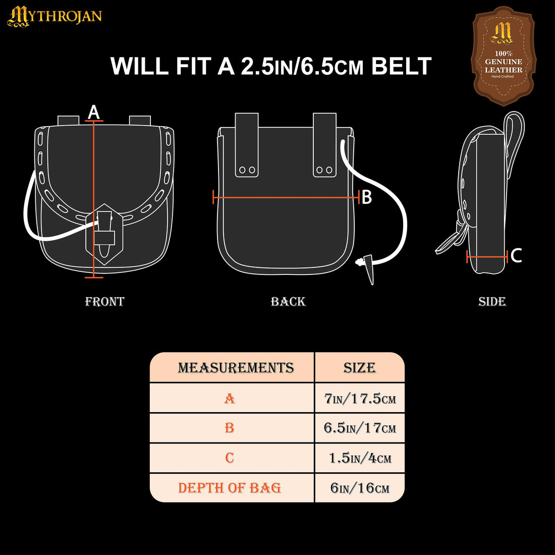 Mythrojan “The Adventurer’s” Belt Bag with Horn Toggle, Ideal for SCA LARP Reenactment &amp; Ren fair, Full Grain Leather, Blue, 8”x 7”