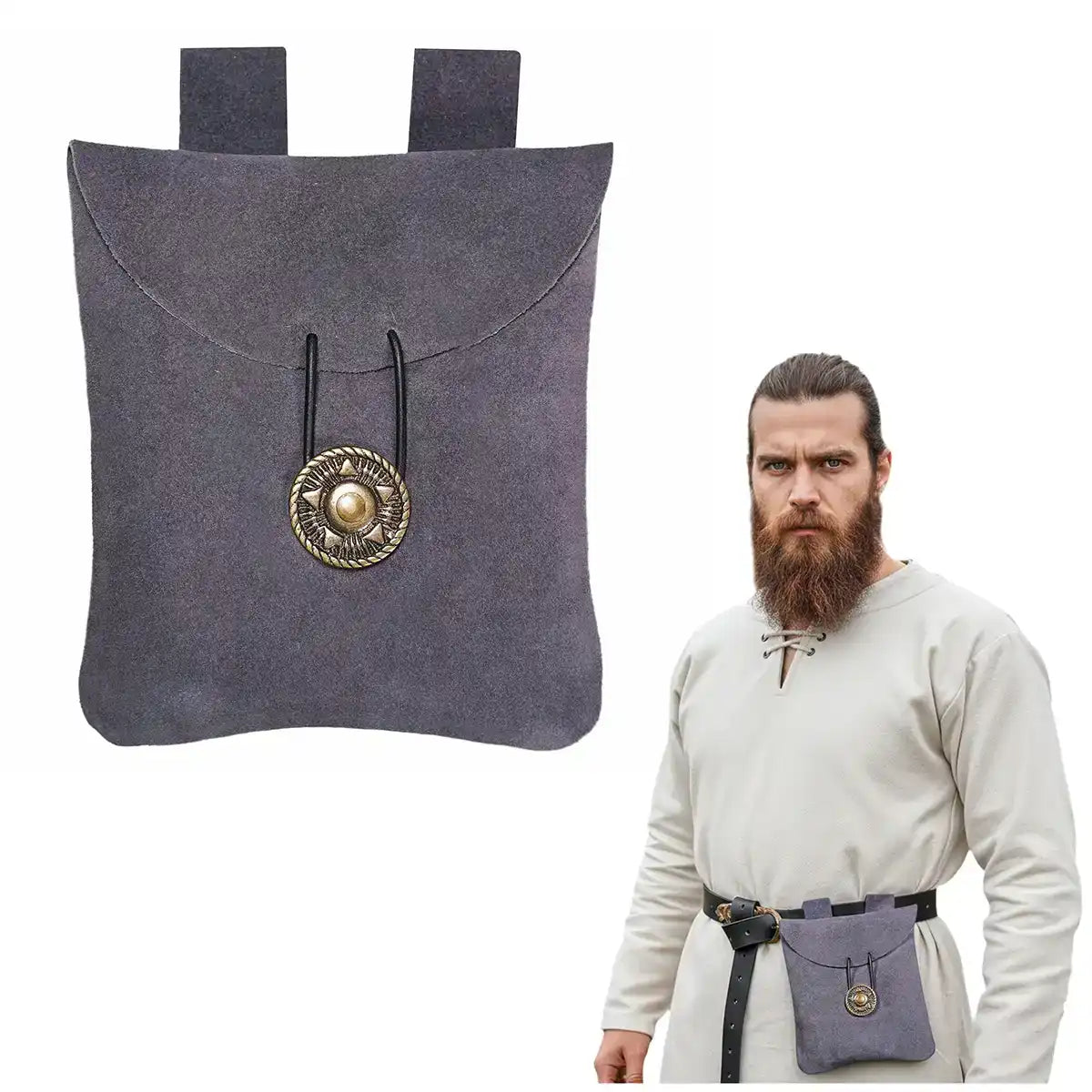 Mythrojan Suede Belt Bag, Ideal for SCA LARP Reenactment &amp; Ren fair, Suede Leather, Blue , 5 .5”× 5.1 ”