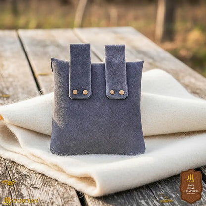 Mythrojan Suede Belt Bag, Ideal for SCA LARP Reenactment &amp; Ren fair, Suede Leather, Blue , 5 .5”× 5.1 ”