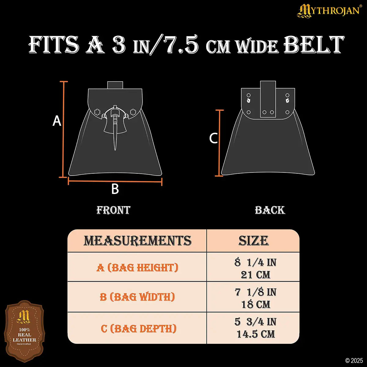 Mythrojan “Gold and Dice” Medieval Fantasy Belt Bag with Bone Needle Closure, Ideal for SCA LARP reenactment &amp; Ren fair, Brown, 7”×7”