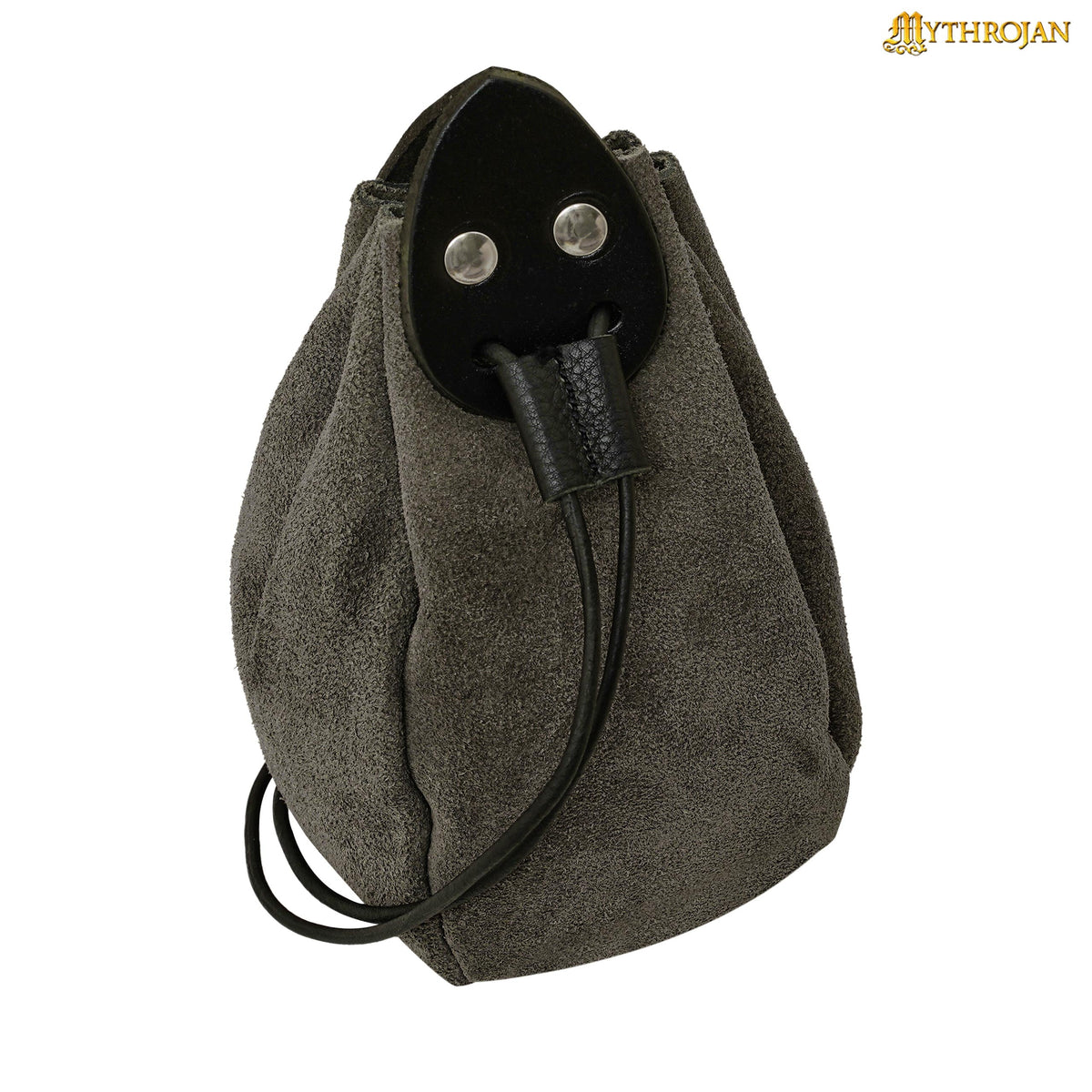 Mythrojan “Gold and Dice” Drawstring Pouch, Ideal for SCA LARP Reenactment &amp; Ren fair - Suede Leather Pouch, Black and Brown , 6 ”