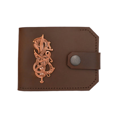 Mythrojan Genuine Leather Wallet with Lost-wax Cast Bronze Decoration