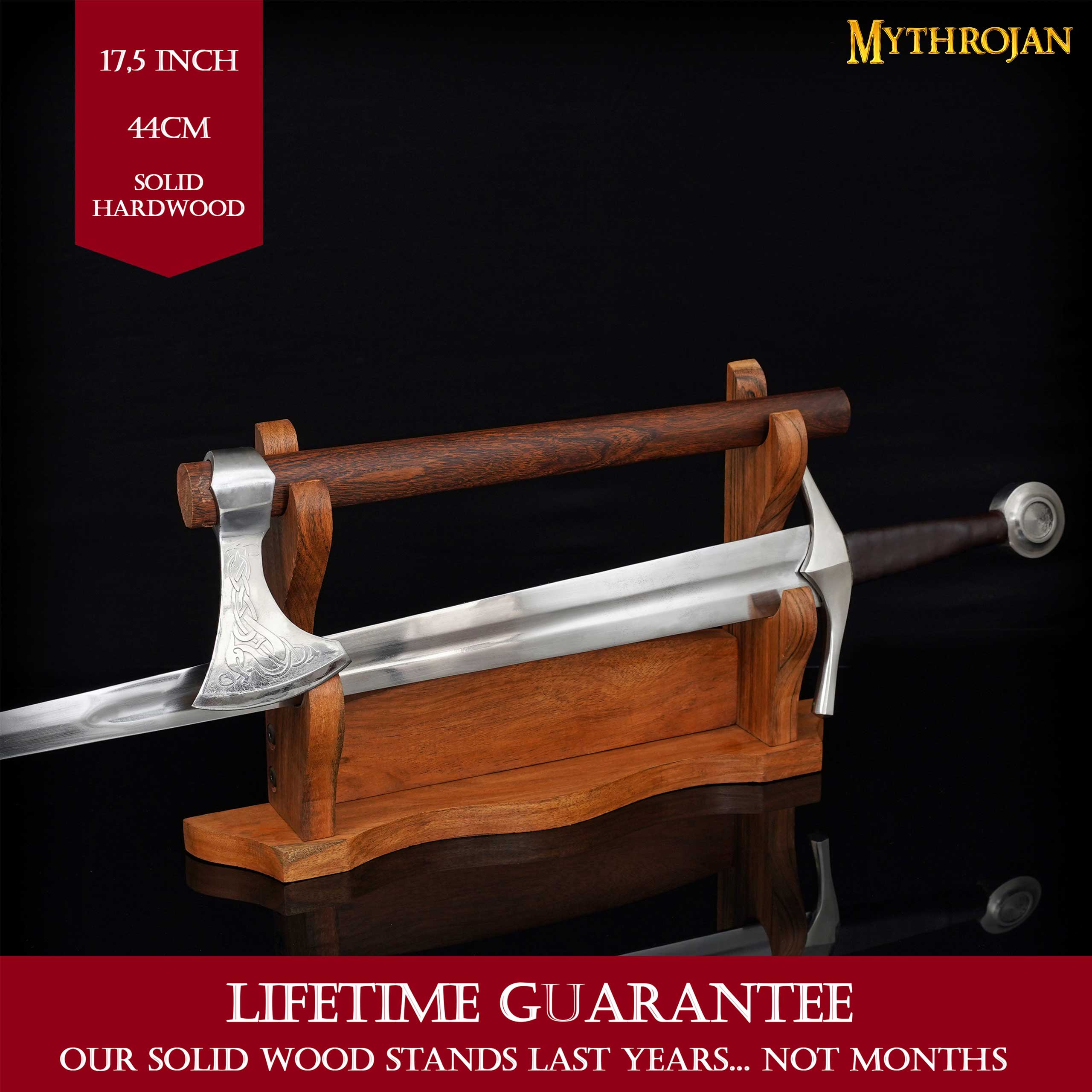 Mythrojan Solid Wood Sword Stand Medieval Sword Wall Mount Samurai Sword Display Stand Katana Sword Holder Gladiator Sword Wall Display Crusader Sword Stand Knife Stand for Display - Two Tier Stand