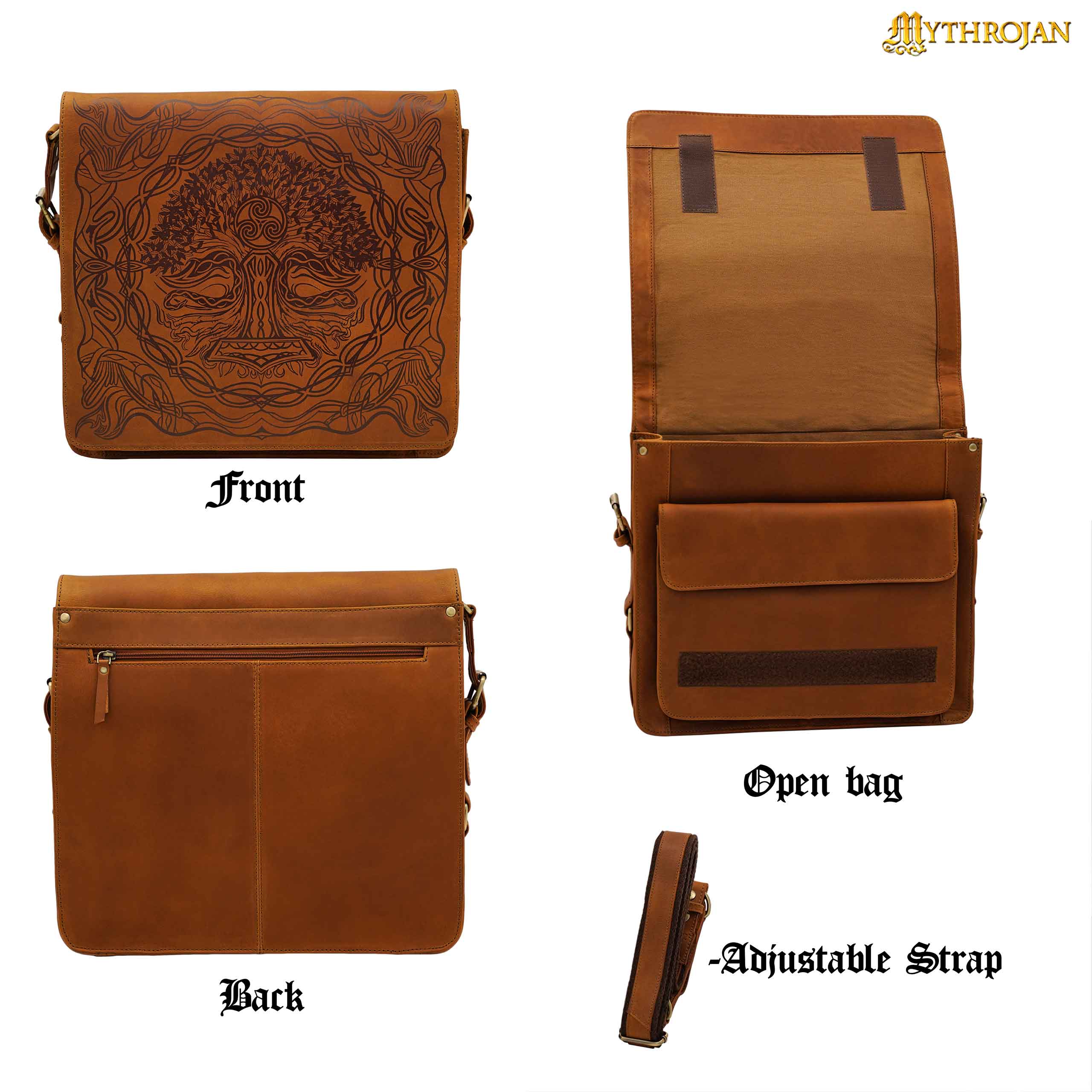 Mythrojan URBAN VIKING SATCHEL REAL LEATHER Tattoo Mjolnir Messenger Bag Vintage Celtic Laptop Briefcase (Fits 13&quot; Laptop)