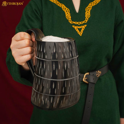 Mythrojan Viking Drinking Tankard with Medieval Buckle Leather Strap Wine Beer Mead Mug 800 ML - Polished Finish