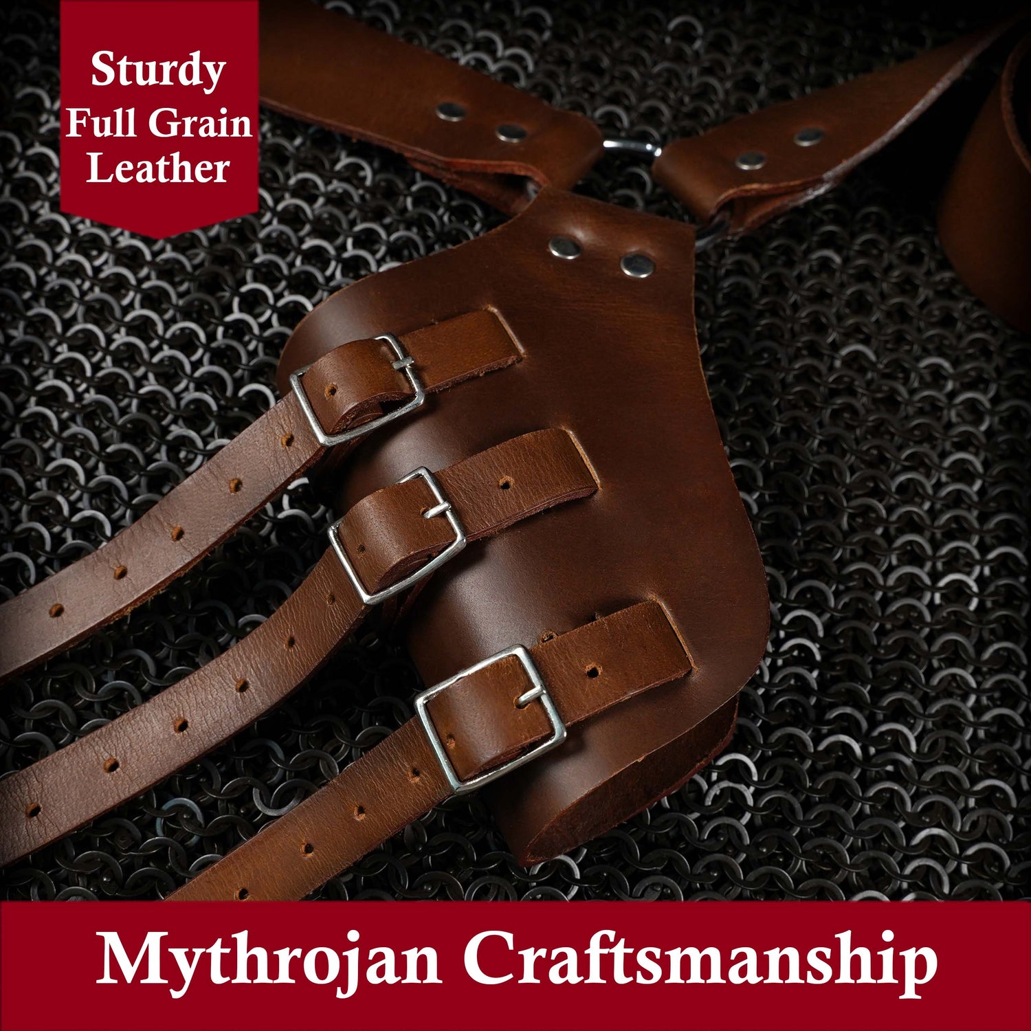 Mythrojan Baldric Leather Sword Belt Medieval Dagger Holster – Right Handed Brown