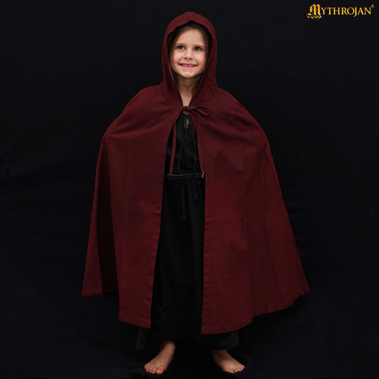 Mythrojan “Adventurer” Canvas Cloak / Cape 100% Cotton for Medieval Knight Viking SCA LARP, Brown , SIZE: Kids