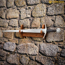 mythrojan-solid-wood-sword-stand-medieval-sword-wall-mount-samurai-sword-display-stand-katana-sword-holder-gladiator-sword-wall-display-crusader-sword-stand-knife-stand-for-display-one-tier-stand