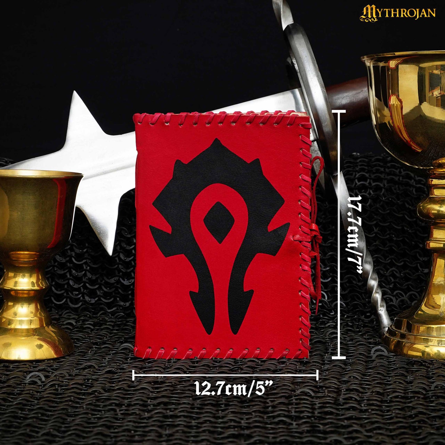 Mythrojan FOR THE HORDE red WARCRAFT MEDIEVAL LEATHER JOURNAL 5x7 inches rustic Diary Notebook - Red