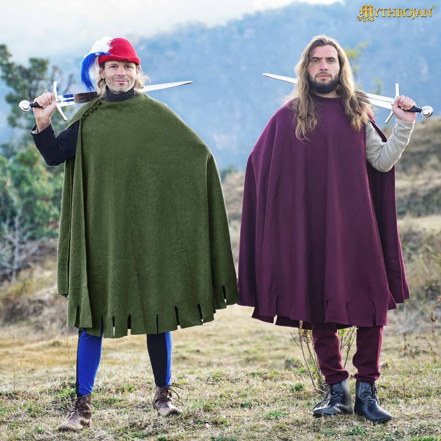 Bocksten Man woolen medieval cloak : 14th-15th century historical 100% recycle wool cape ideal for knights, travelers, pilgrim, swordman and soldier in LARP, SCA and reenactment