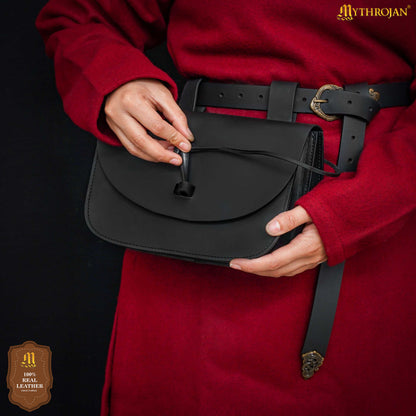 Mythrojan Extra Large Brown Medieval Leather Belt Pouch Renaisance Accessory LARP Bag - Black