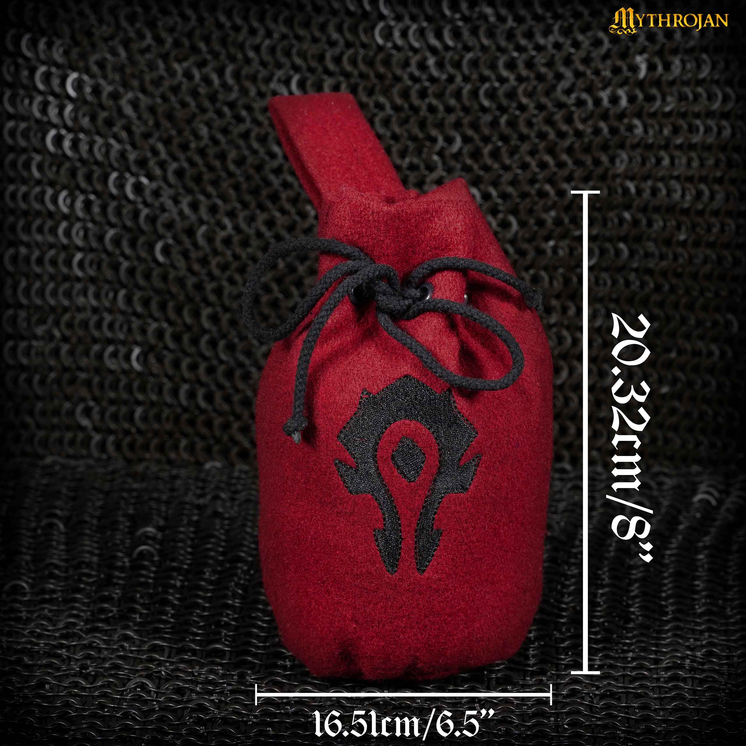 Mythrojan “For the Horde” Wool Drawstring Belt Pouch: Costume Accessory Coin Purse , Maroon , 8” × 6.5”