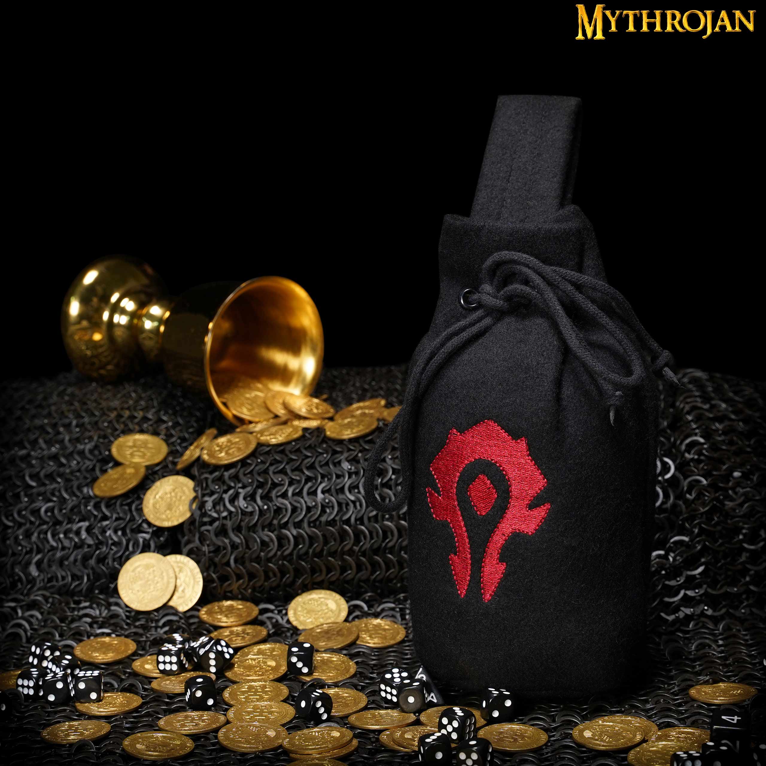 Mythrojan For The HORDE Drawstring Belt Pouch: Embroidered Wool - Maroon