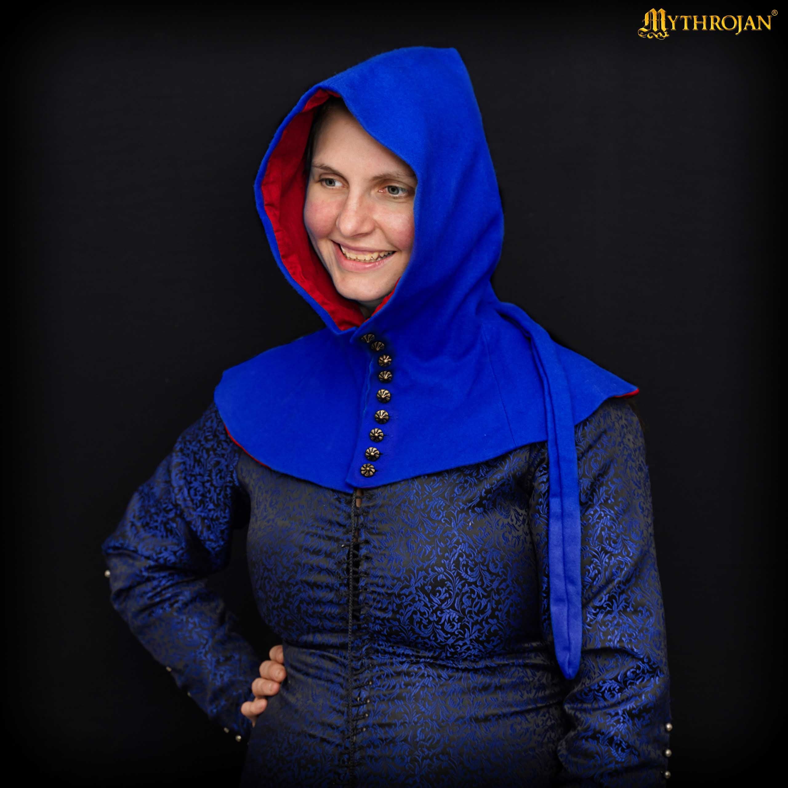 Mythrojan late medieval lady buttoned hood : 15 th century reenactment, LARP, SCA and movie prop