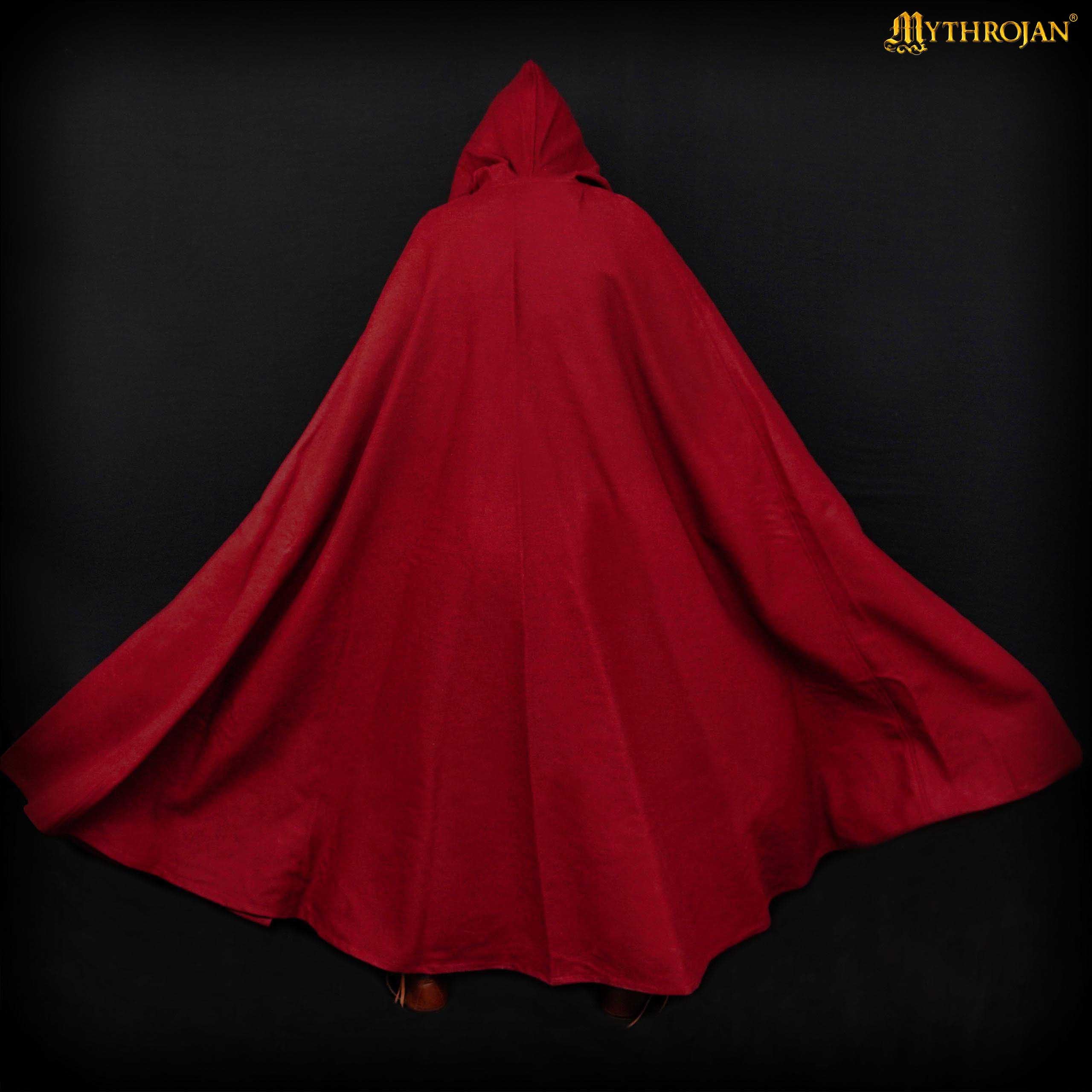 Mythrojan “Adventurer” CANVAS Cloak/Cape 100% cotton Medieval Viking Knight SCA LARP, Red, Large