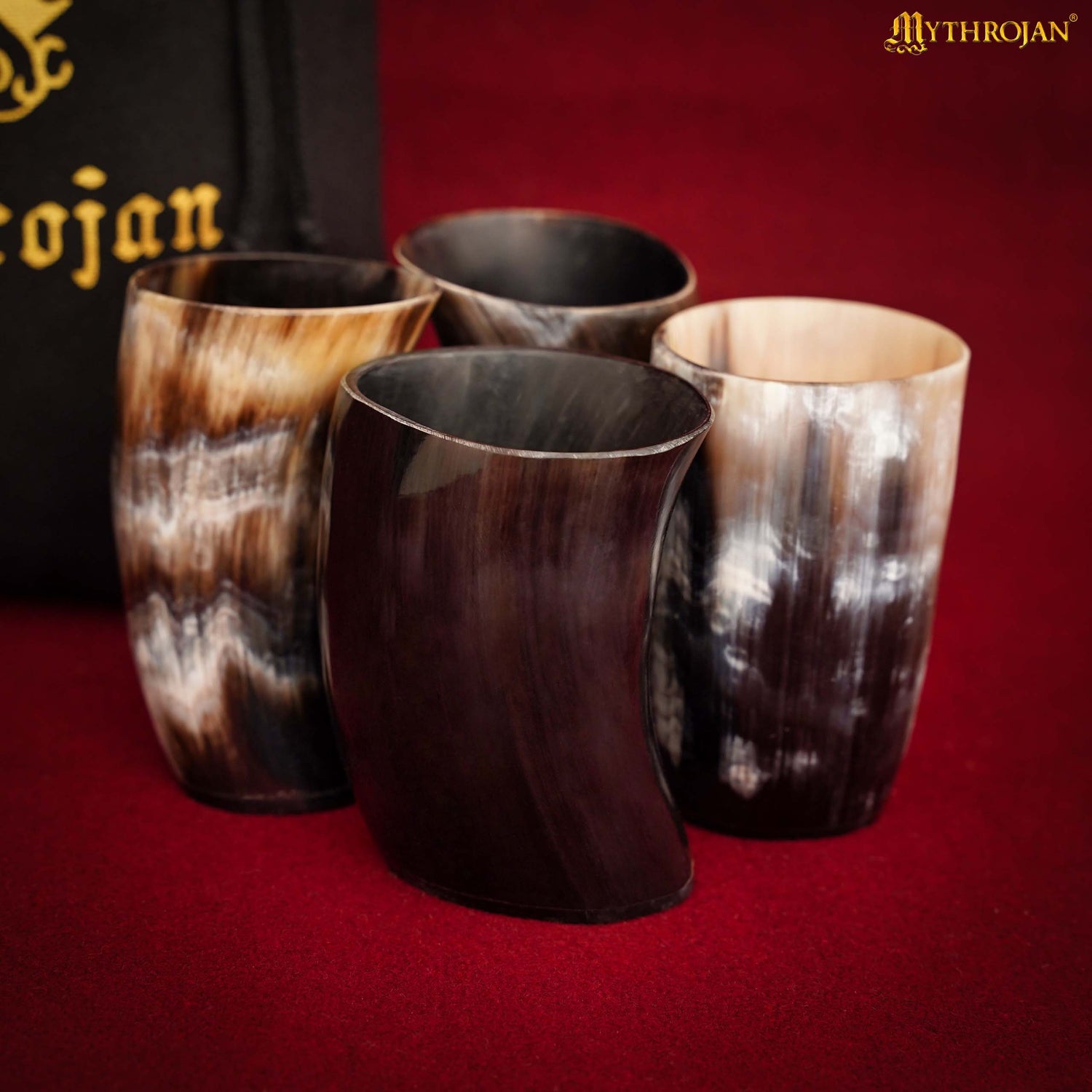 Mythrojan Viking Drinking Horn Glass, Norse Medieval Short Glass in Set of 4