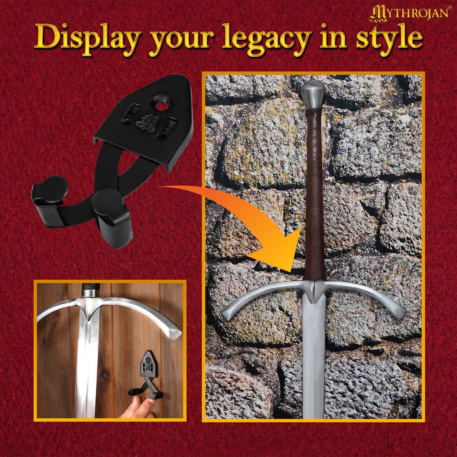 Spada medievale con supporto da parete in legno (126,5 cm Spada medievale con supporto da parete in legno (126,5 cm