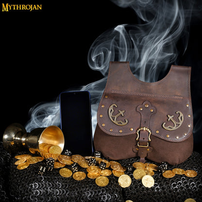 MYTHROJAN LATE MEDIEVAL KIDNEY POUCH Historical 14th - 15th Century Bollock Purse MADE IN SPAIN Brown , 10”× 10 ”