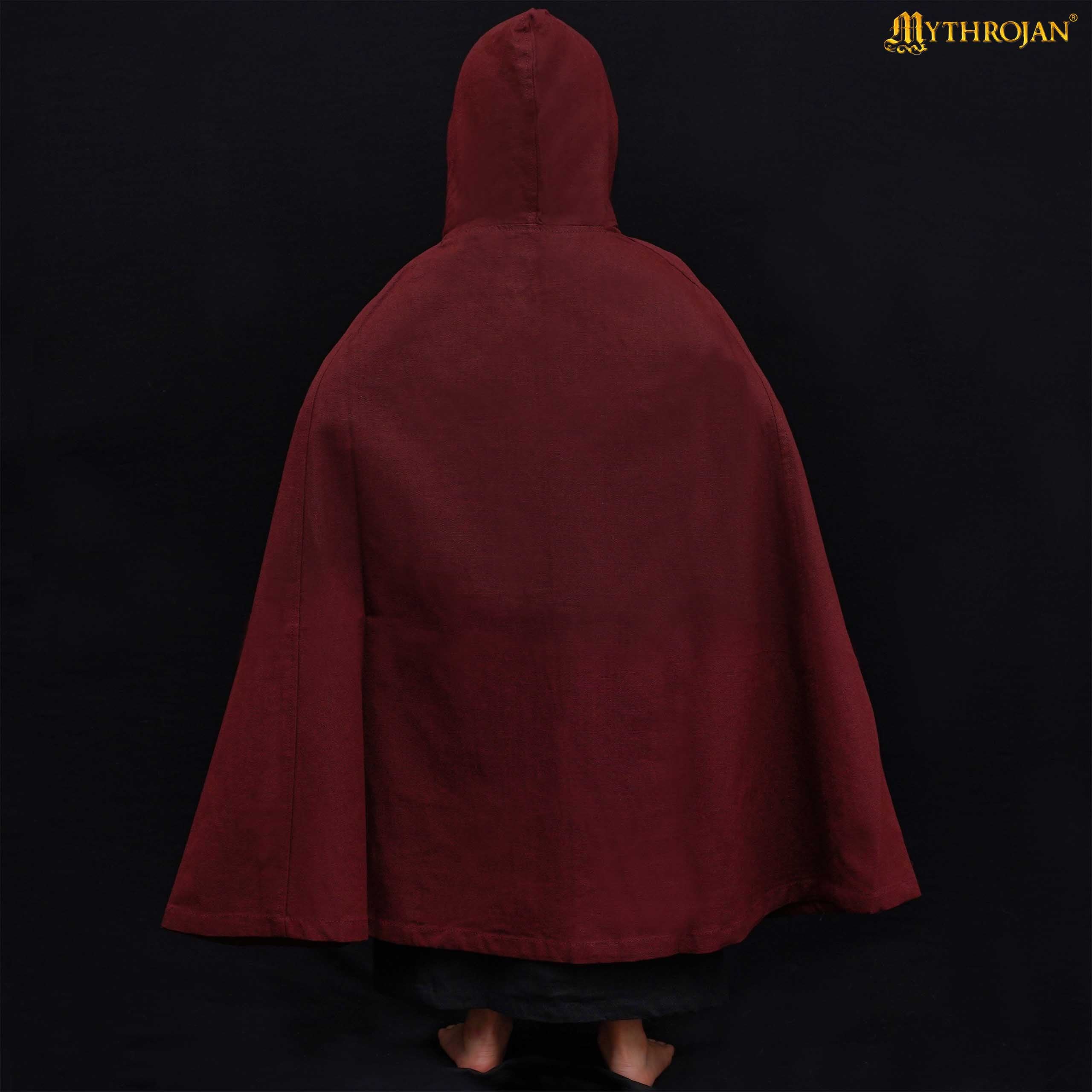 Mythrojan “Adventurer” Canvas Cloak / Cape 100% Cotton for Medieval Knight Viking SCA LARP, Brown , SIZE: Kids