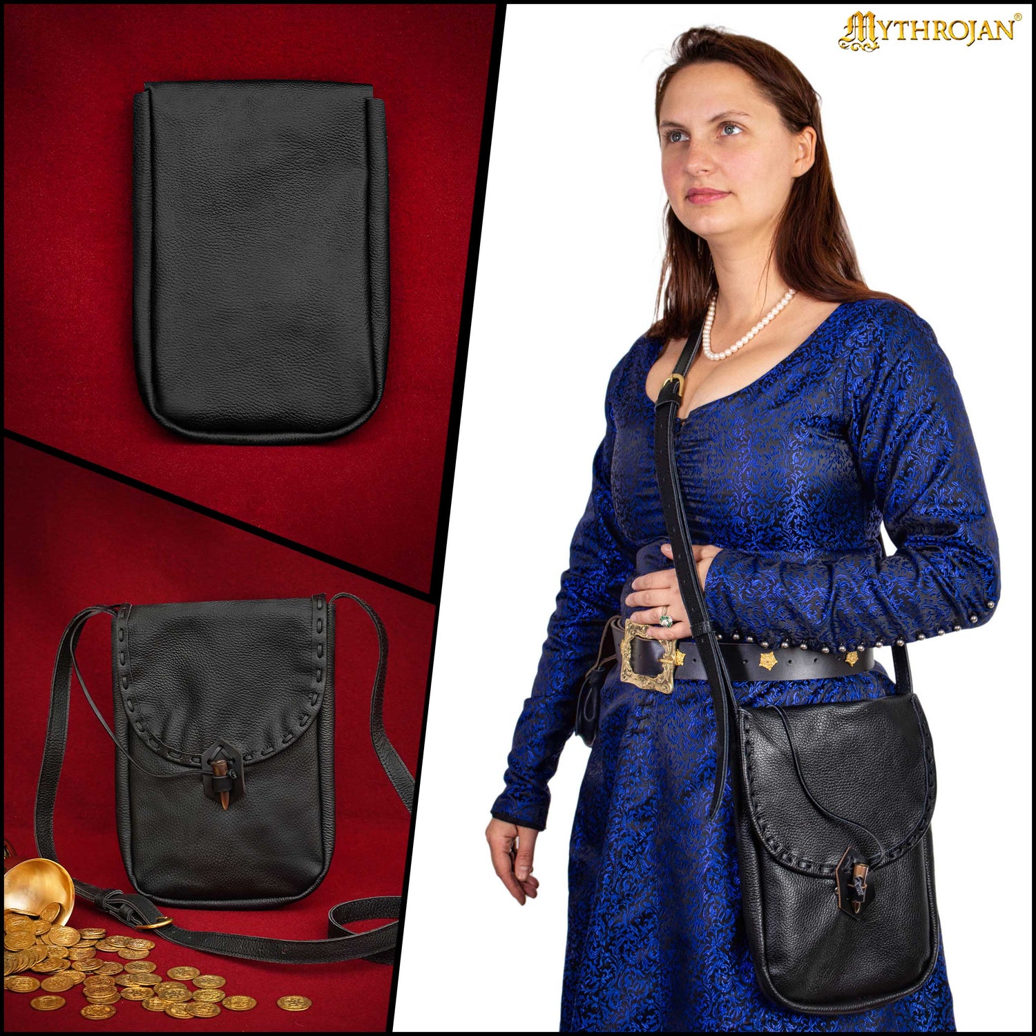 Mythrojan MEDIEVAL MESSENGER BAG. Keep your iPad or Tablet safe on LARP, SCA or Renaissance fair : Black