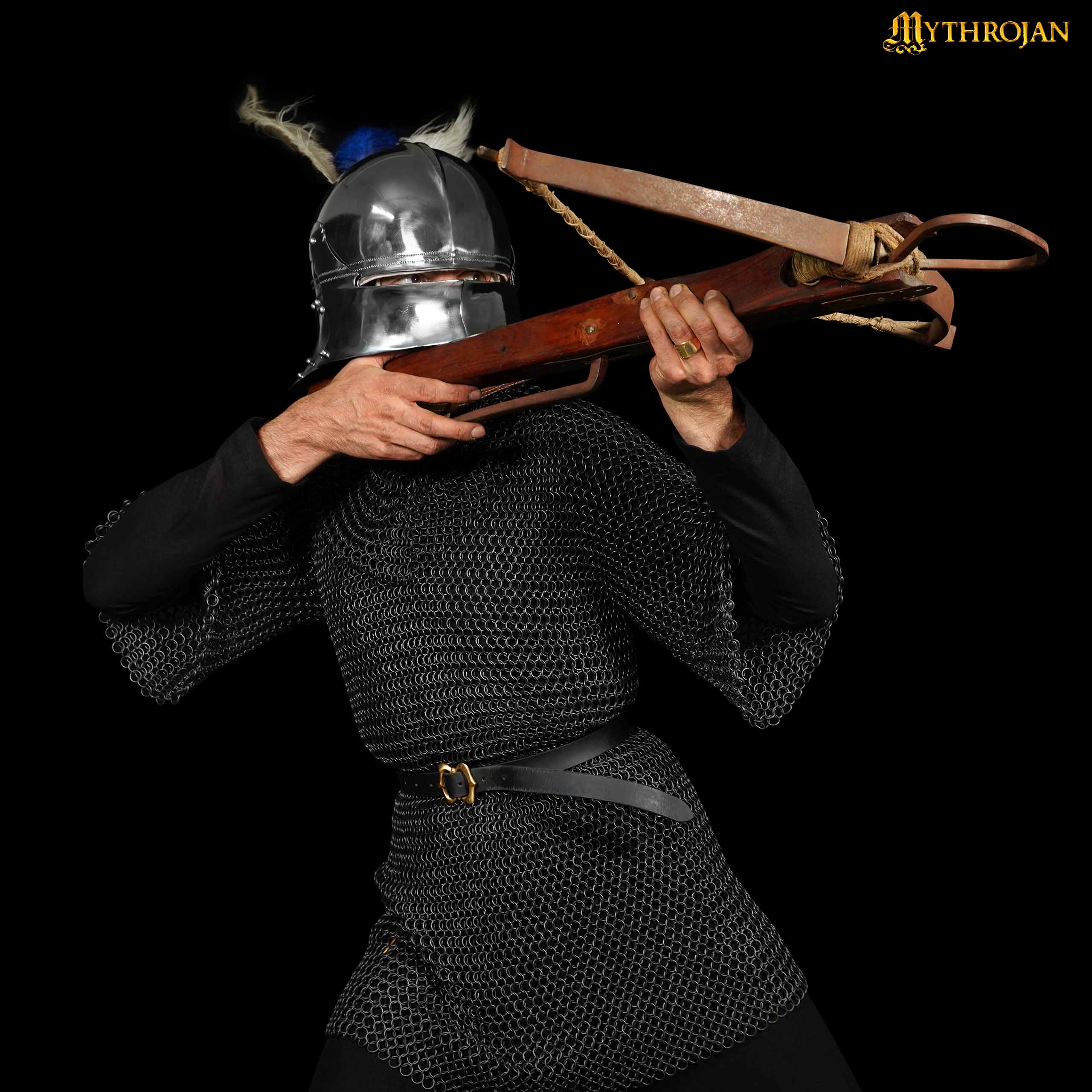 Mythrojan Medieval Chainmail Coif Butted Mild Steel, Medieval SCA Reenactments Medieval Events, Black Finish, L