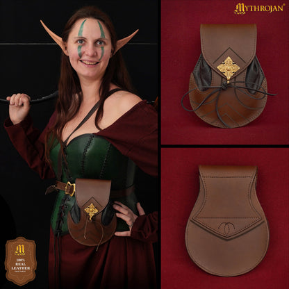 Mythrojan Elven Leather bag: Ideal for LARP, Cosplay, Elvish Costume &amp; Dark Elf Outfit , 8. 2 ” x6 .1 ”